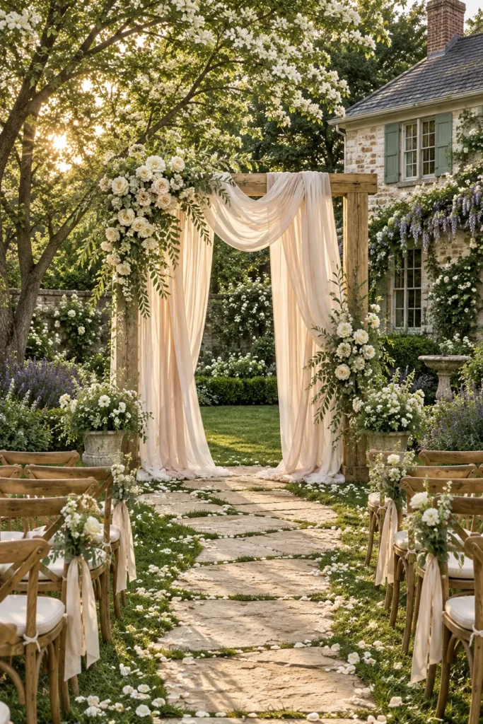 16 Ceremony Backdrop Ideas for Backyard Weddings: Fabric, Greenery, and Wood